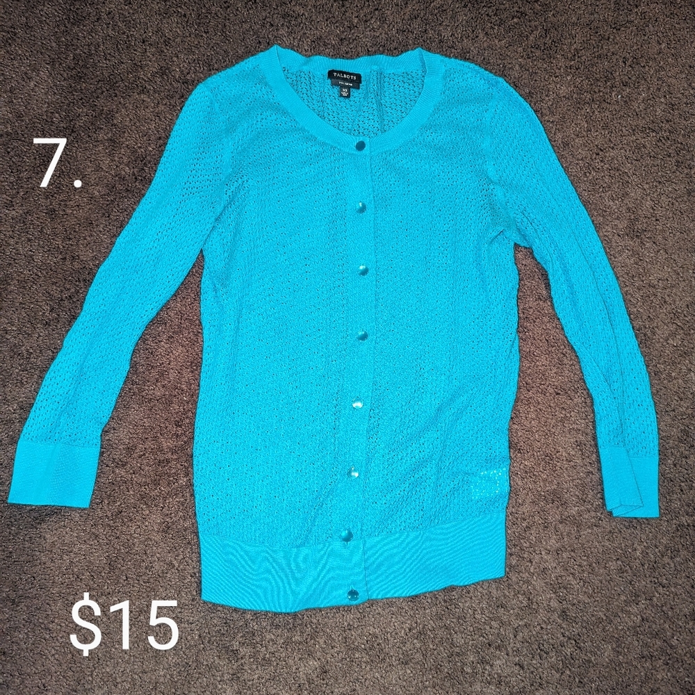 Talbot's, size XS, teal button up mesh cardigan